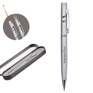 BOLÍGRAFO METÁLICO C/LUZ Y LASER PLATEADO