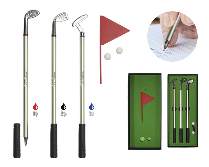 SET DE BOLÍGRAFOS DE METAL PALOS DE GOLF
