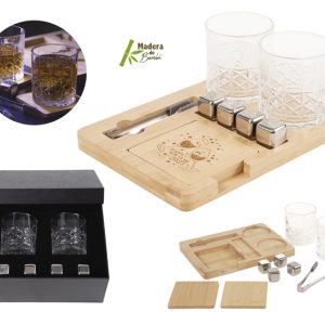 SET PARA WHISKY DE BAMBÚ, VIDRIO Y ACERO INOXIDABLE CHICAGO ÚNICO
