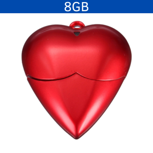 USB EN FORMA DE CORAZÓN ROJO 8GB, INCLUYE ESTUCHE METALICO PLATA