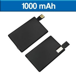 POWER BANK TARJETA NEGRA CON USB 8GB CAPACIDAD 1,000 mAh INCLUYE CABLE CON 5 ADAPTADORES